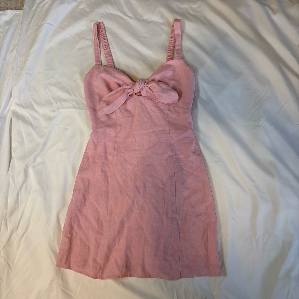 Lost + Wander Pink Linen Dress with Bow Detail
